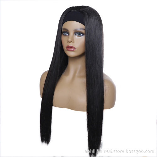 Wholesale headband wigs  heat resistant black long straight wig 22inch headband wigs synthetic hair for women